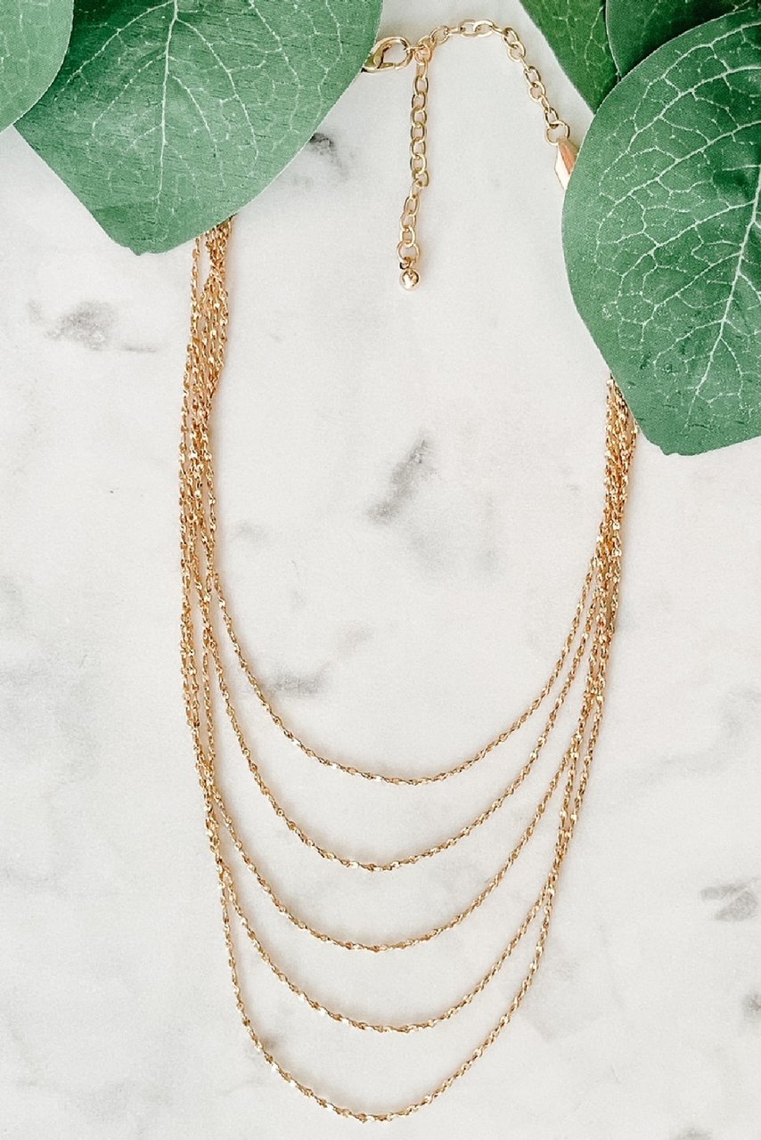 Twisted Five-Layer Gold Chain Necklace - Magnolia Boutique