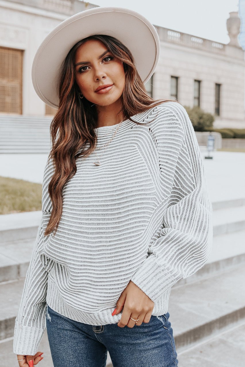 Two Tone Boatneck Charcoal Ribbed Sweater
