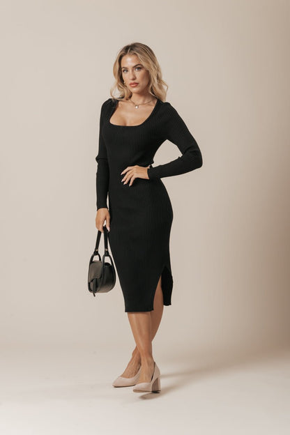 Viki Black Ribbed Midi Dress - Magnolia Boutique