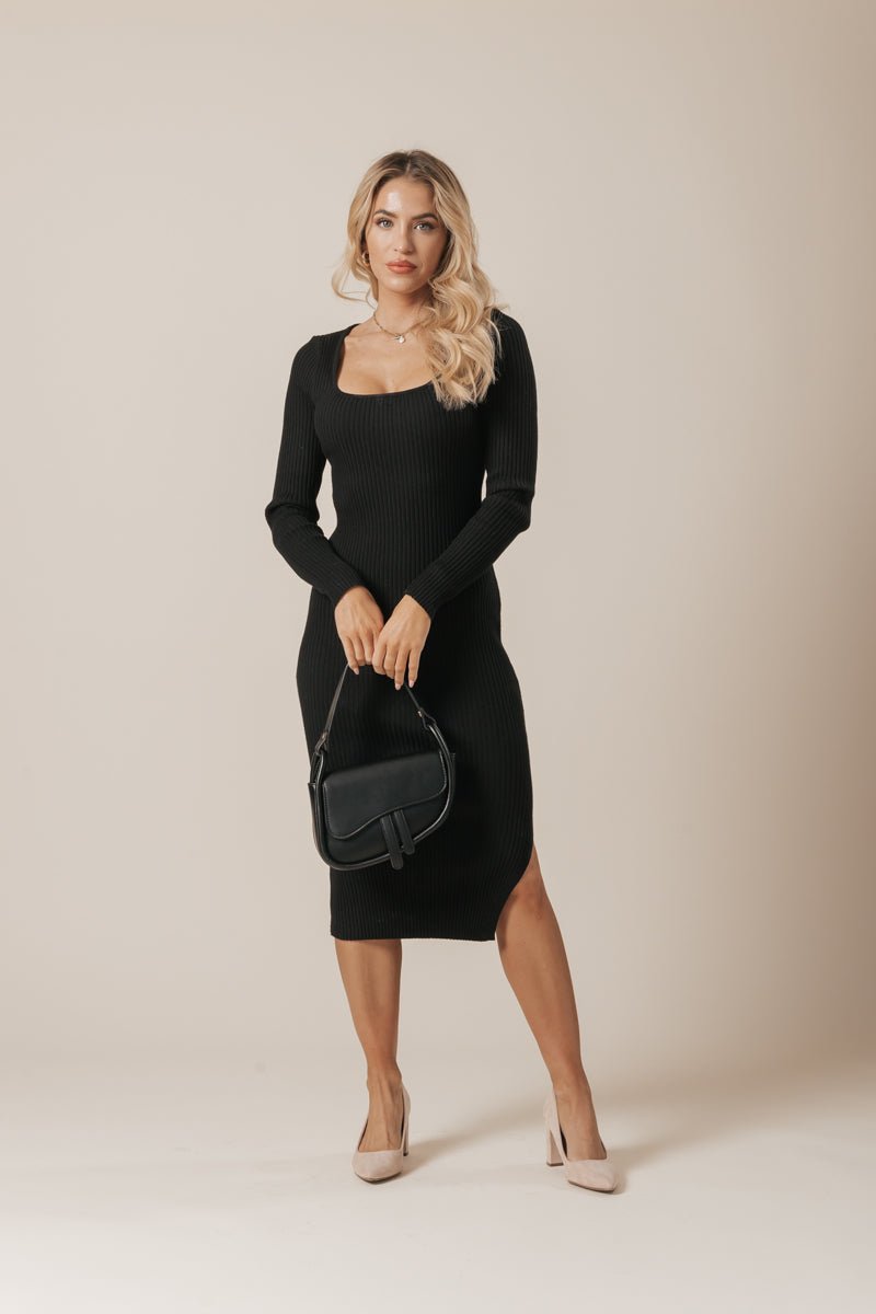 Viki Black Ribbed Midi Dress - Magnolia Boutique