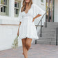 White Bell Sleeve Lace Trim Mini Dress-FINAL SALE - Magnolia Boutique
