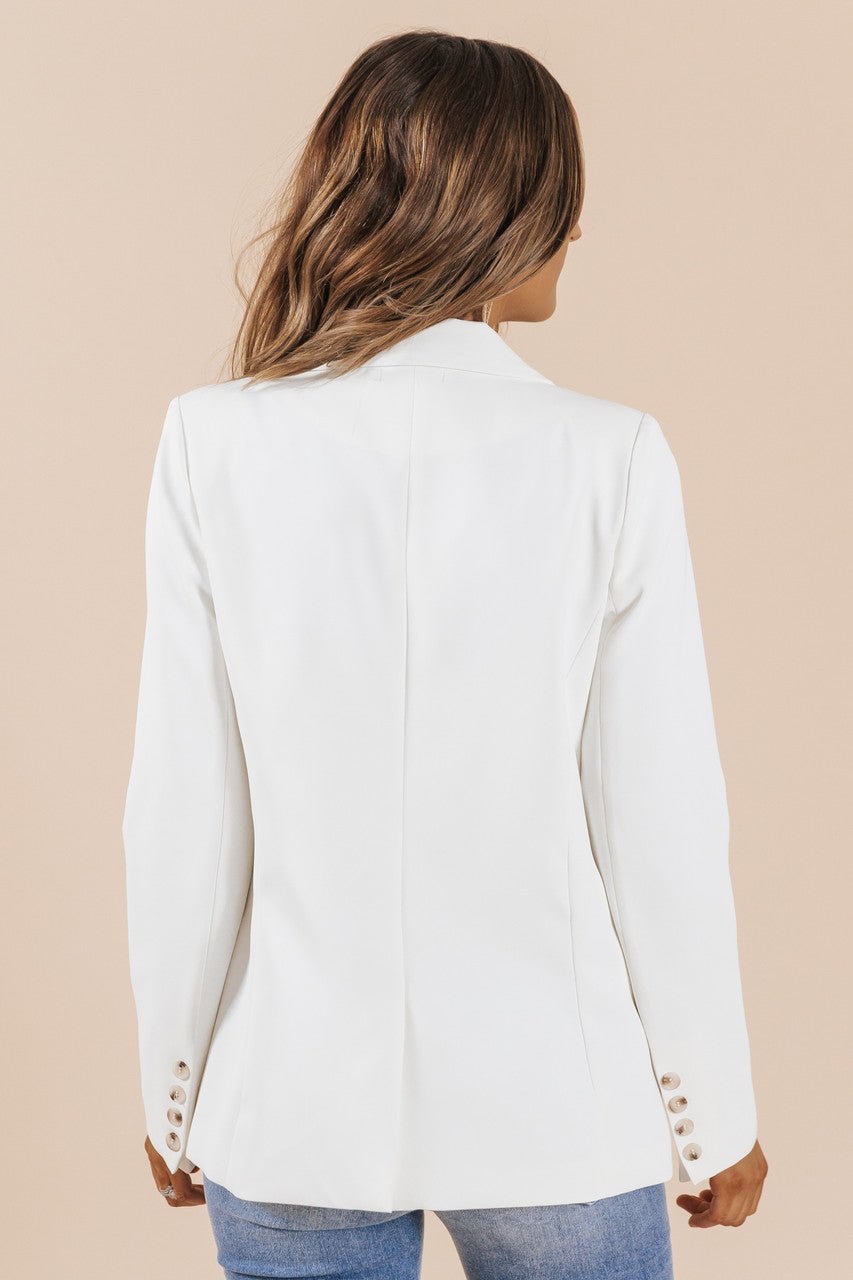 White Button Sleeve Blazer - Magnolia Boutique