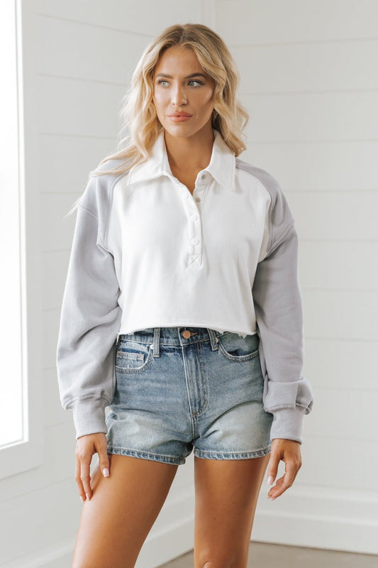 White Color Block Cropped Pullover - Magnolia Boutique