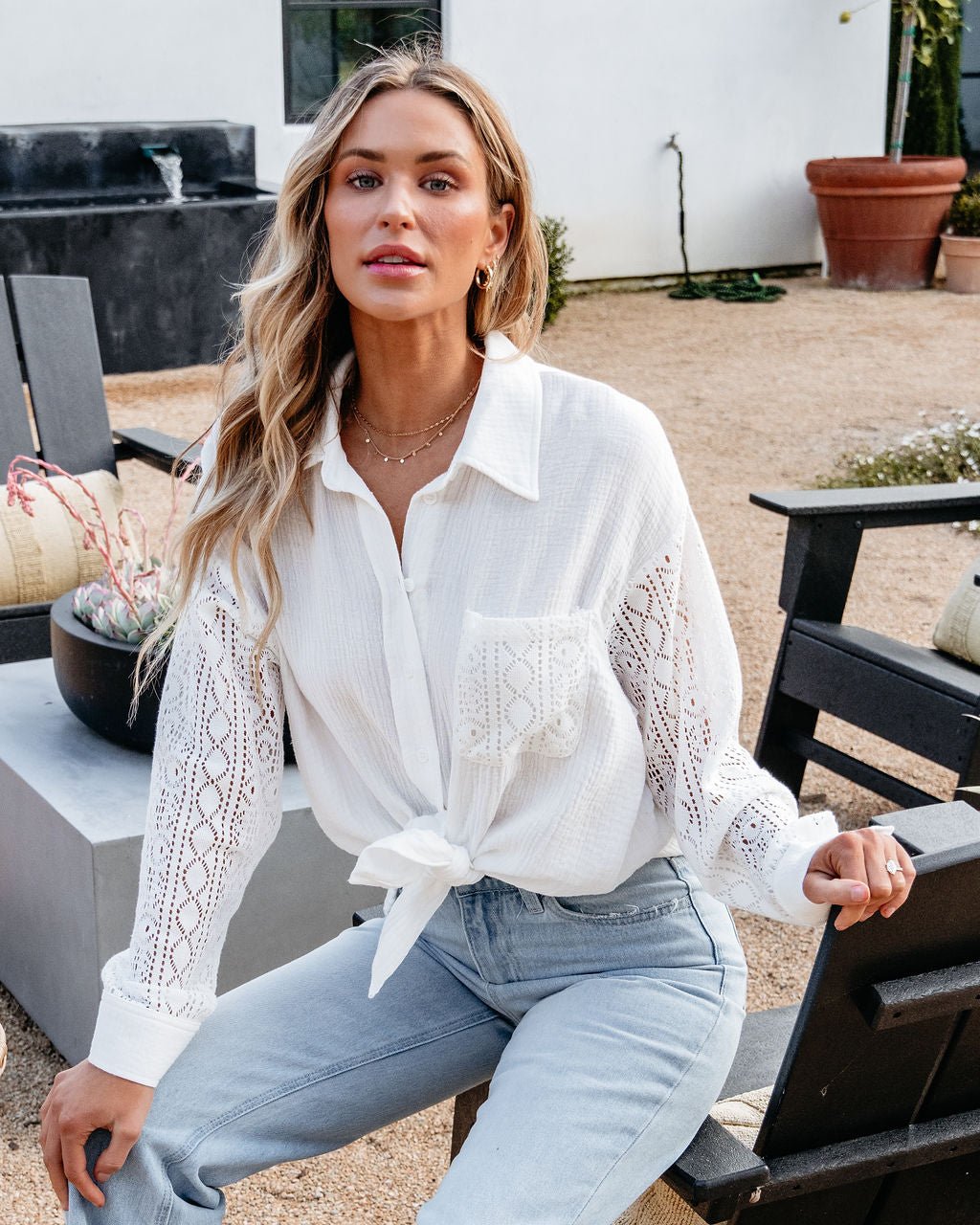 White Crochet Lace Button Down Shirt - Magnolia Boutique
