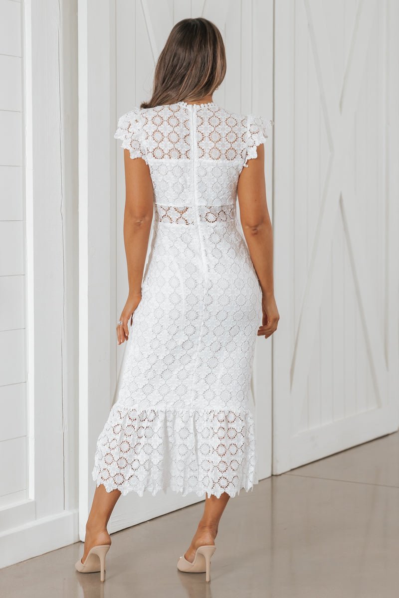 White Eyelet Lace Ruffled Midi Dress | Pre Order - Magnolia Boutique