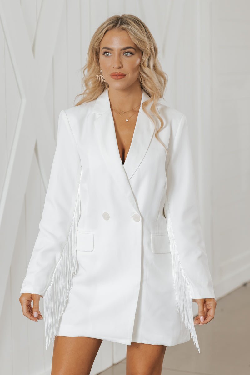 White Fringe Tassel Blazer Dress - Magnolia Boutique