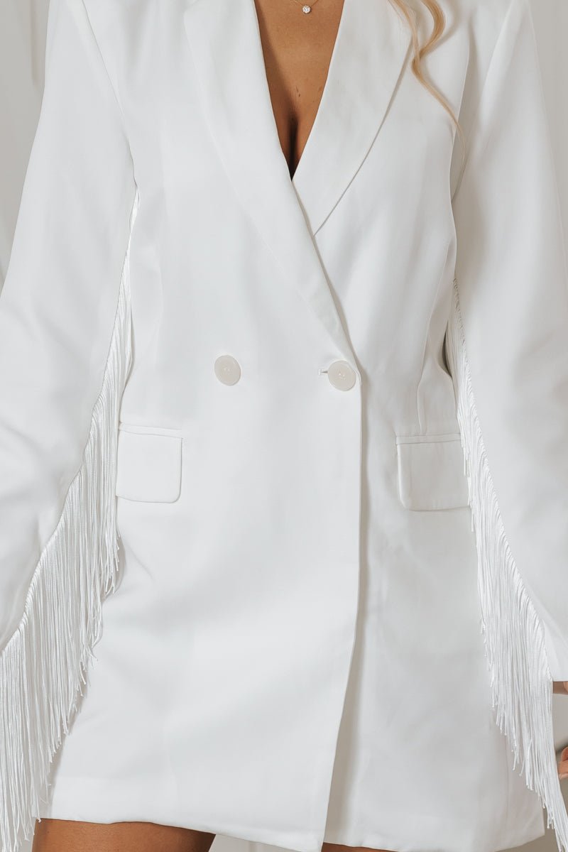 White Fringe Tassel Blazer Dress - Magnolia Boutique