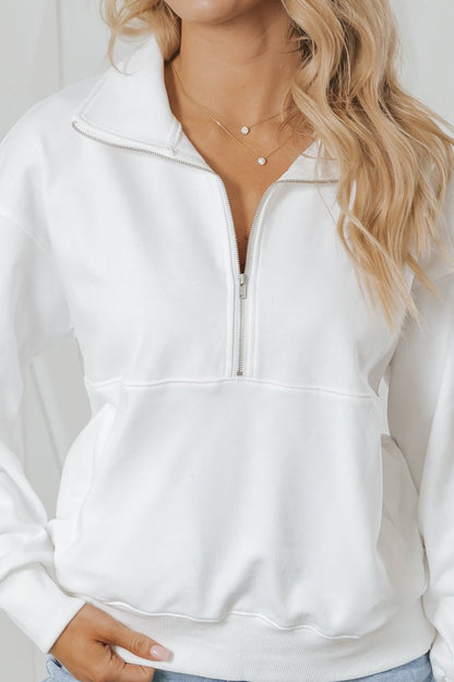 White Half Zip Pullover Sweatshirt - Magnolia Boutique