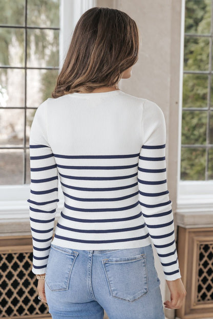 White Long Sleeve Striped Top - Magnolia Boutique