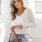 White Long Sleeve V Neck Ribbed Top - FINAL SALE - Magnolia Boutique