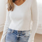 White Long Sleeve V Neck Ribbed Top - FINAL SALE - Magnolia Boutique