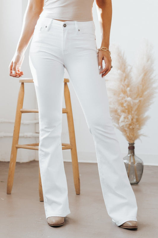 White Mid Rise Flare Jeans | FINAL SALE - Magnolia Boutique