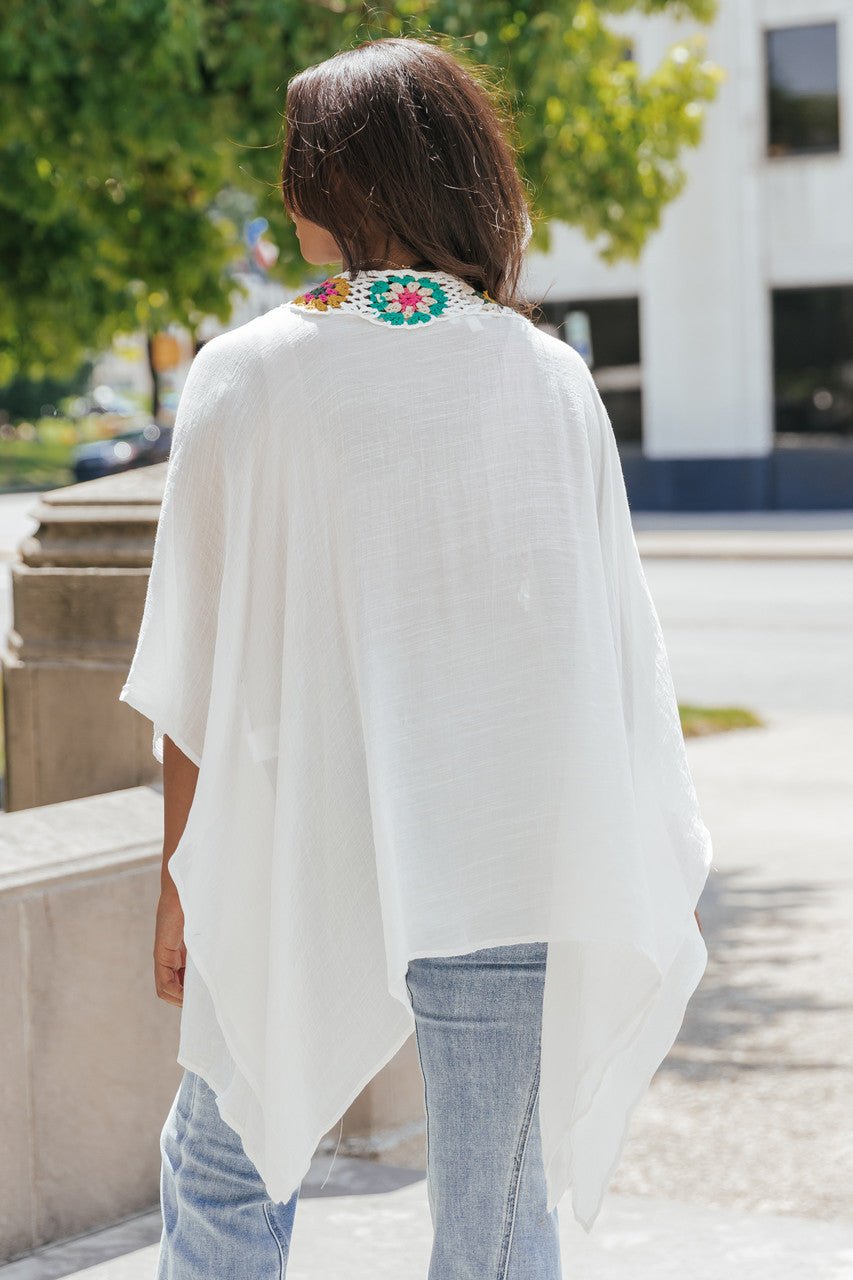 White Multi Color Crochet Open Kimono - Magnolia Boutique