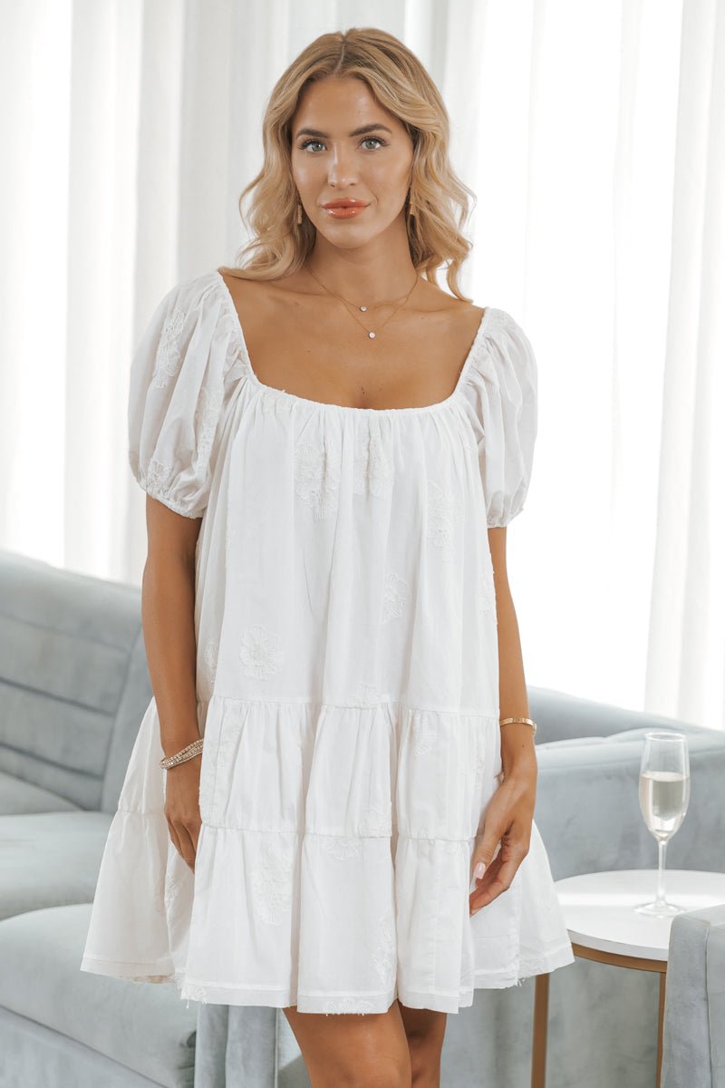 White Puff Sleeve Babydoll Mini Dress - Magnolia Boutique