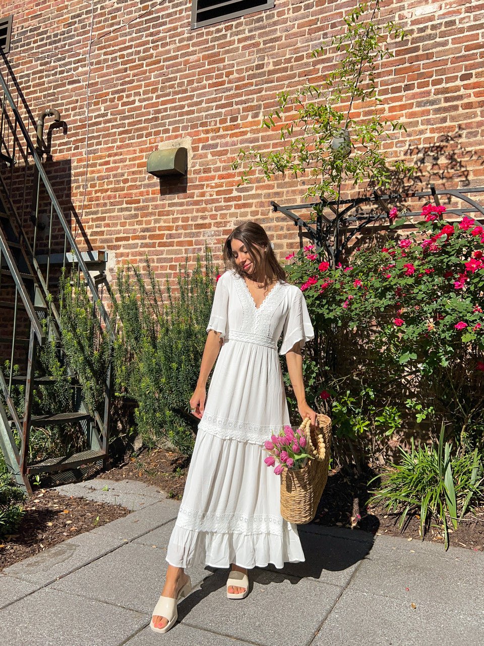 spring dresses short sleeve Fartey For Women 2026 Puff Maxi Dress, V-Neck Chiffon Flowy A Polyester.Made from fabric Spring Dresses | The French