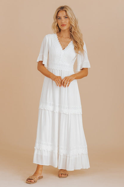 White Short Sleeve Lace Maxi Dress - FINAL SALE - Magnolia Boutique