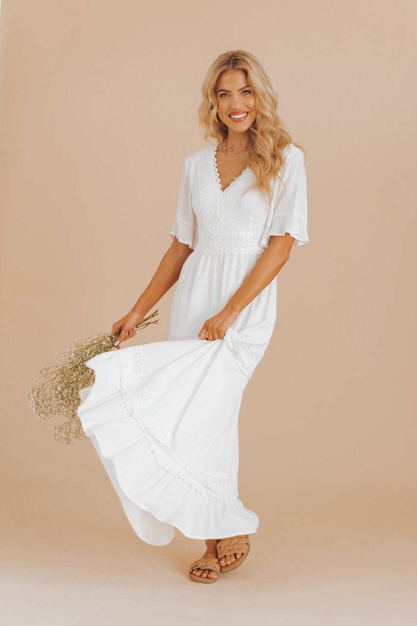 White Short Sleeve Lace Maxi Dress - FINAL SALE - Magnolia Boutique