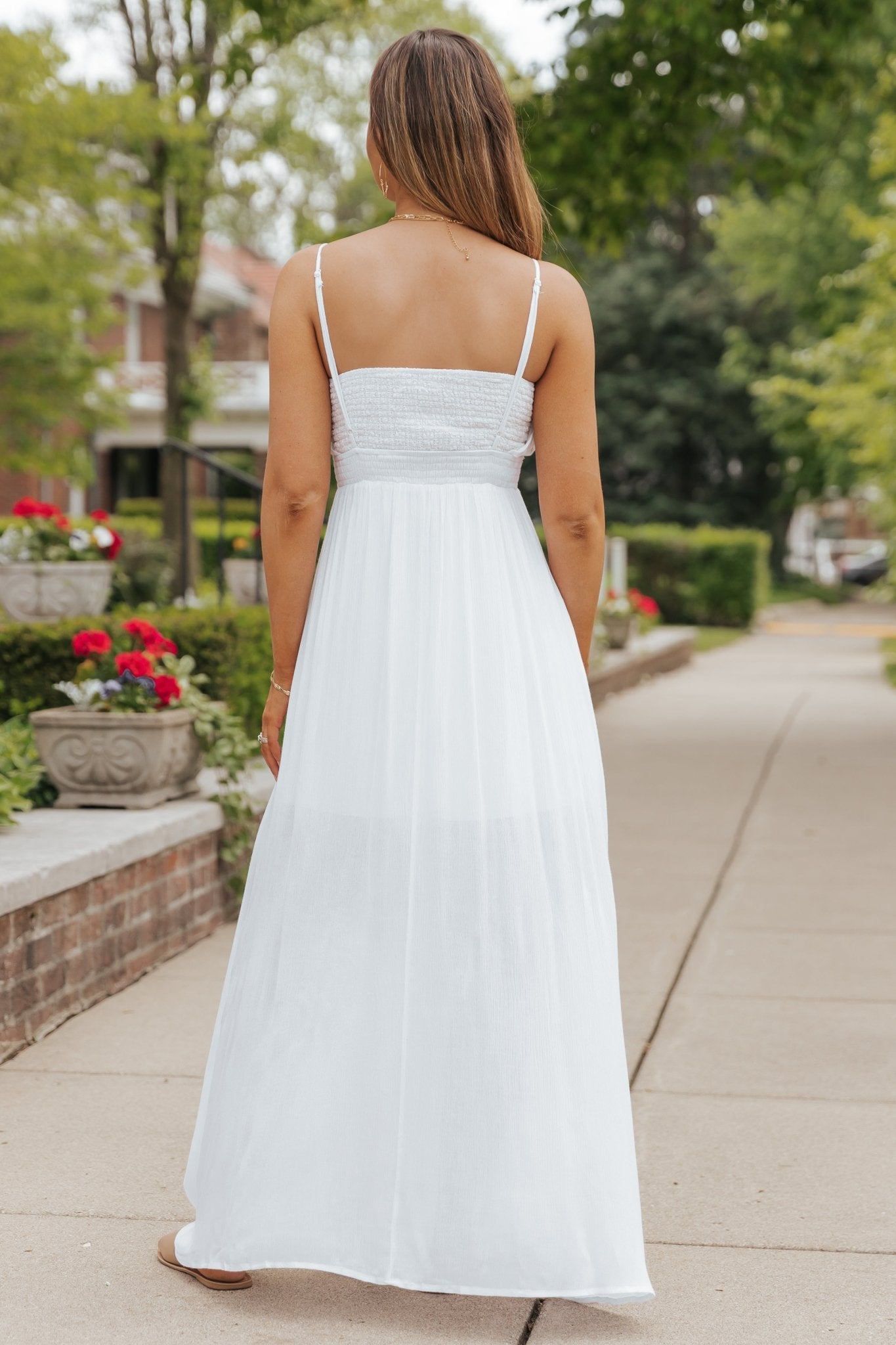 White Smocked Slit Maxi Dress-FINAL SALE - Magnolia Boutique