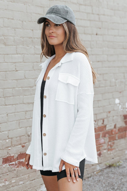 White Waffle Knit Shacket - Magnolia Boutique