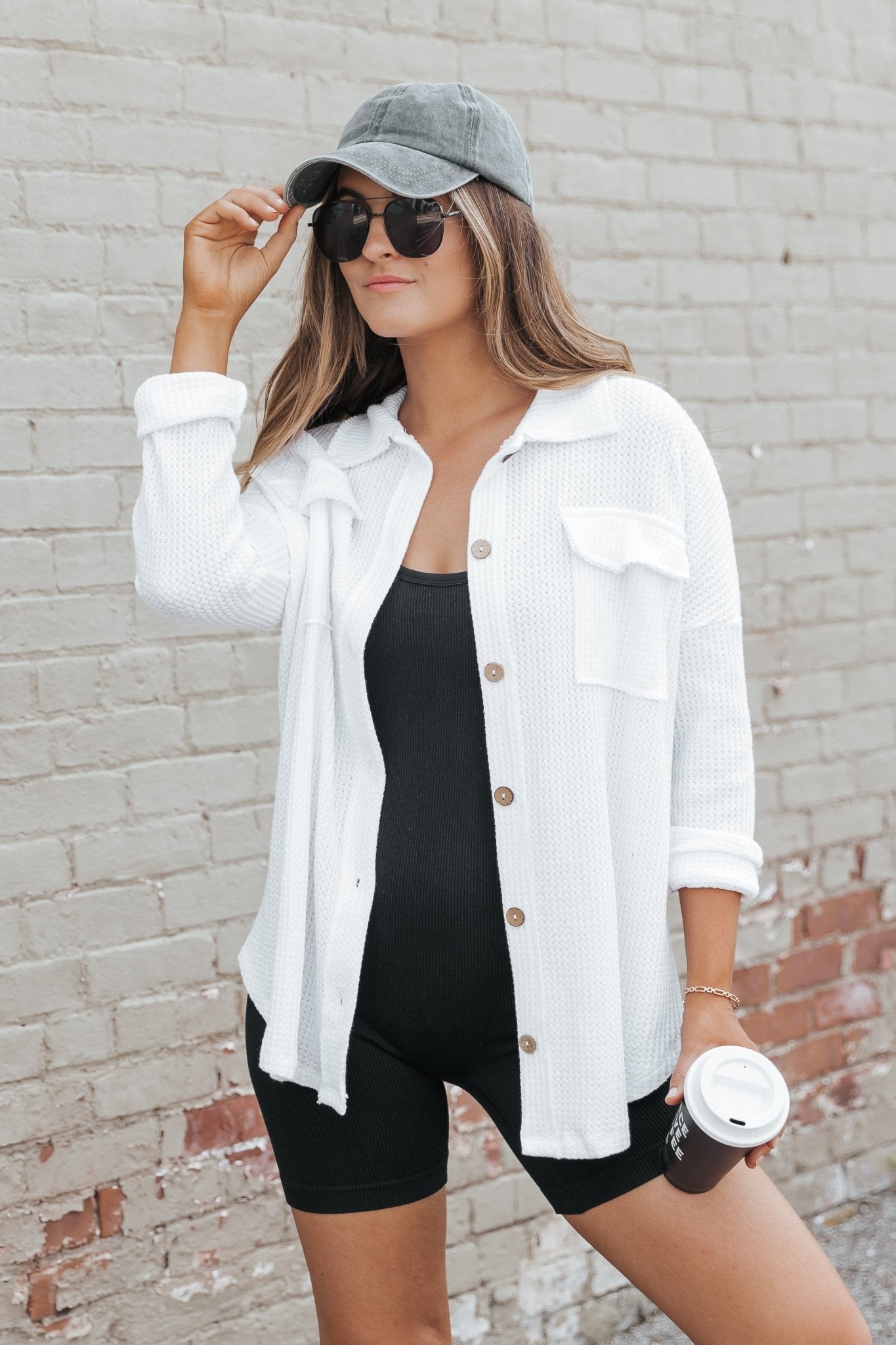 White Waffle Knit Shacket - Magnolia Boutique