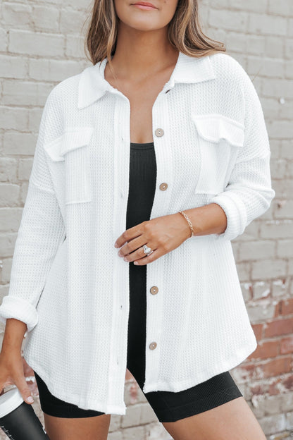 White Waffle Knit Shacket - Magnolia Boutique