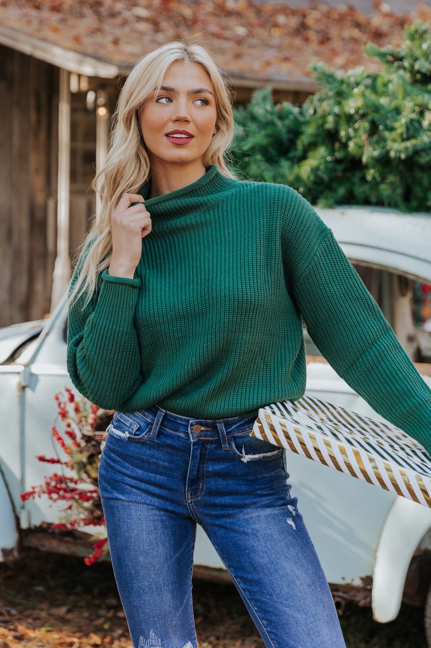 Winter Wonderland Green Mock Neck Sweater - FINAL SALE - Magnolia Boutique