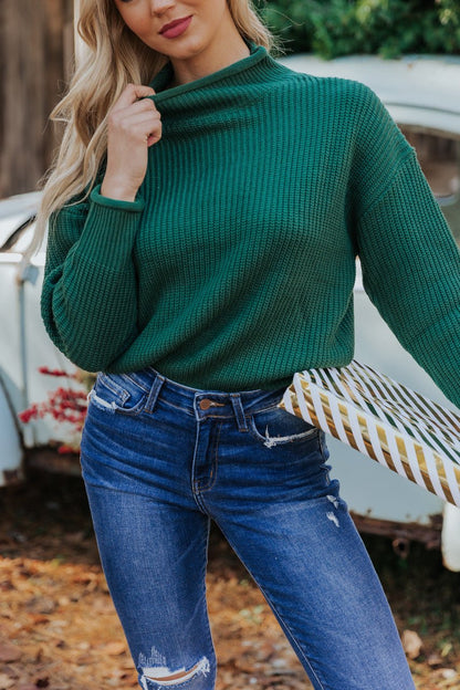 Winter Wonderland Green Mock Neck Sweater - FINAL SALE - Magnolia Boutique