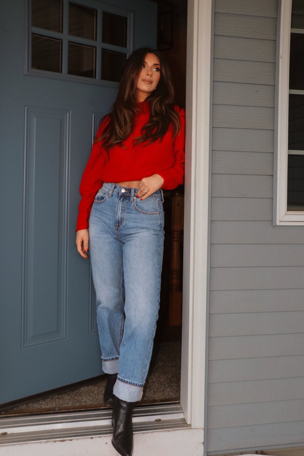 Winter Wonderland Red Mock Neck Sweater - Magnolia Boutique