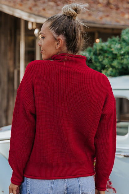 Winter Wonderland Red Mock Neck Sweater - FINAL SALE - Magnolia Boutique